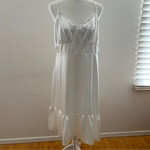 Nine West White Satin Midi Slip Dress